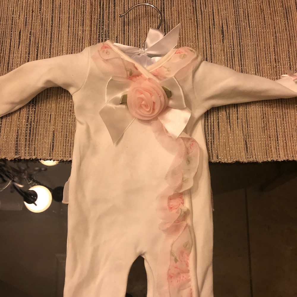 White Preemie Onesie with flowers